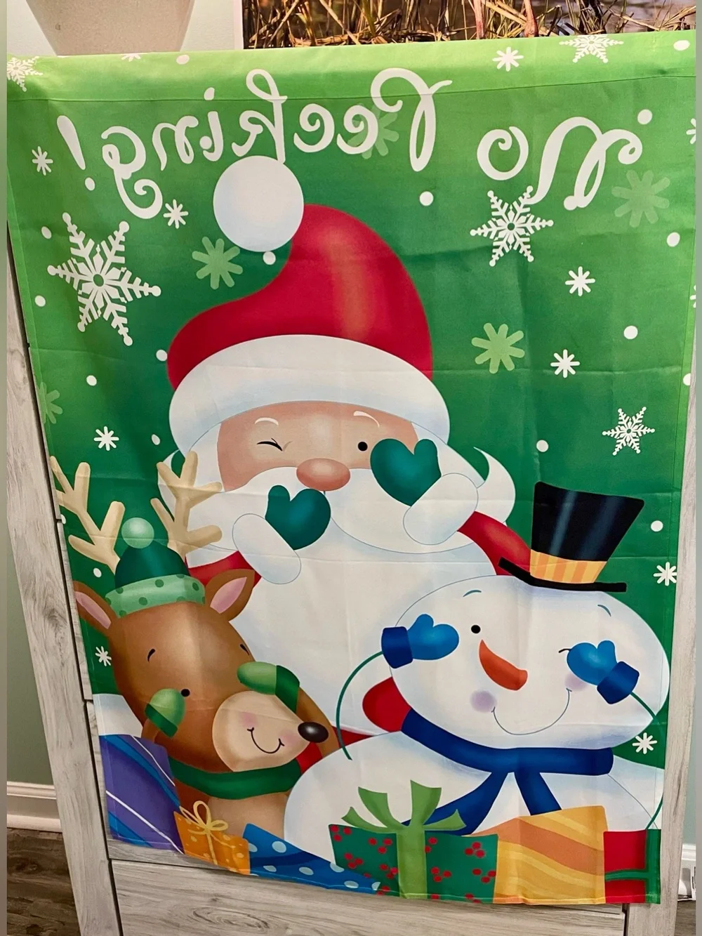 Briarwood Lane “No Peeking!” Christmas Decorative House Flag – Santa, Snowman &